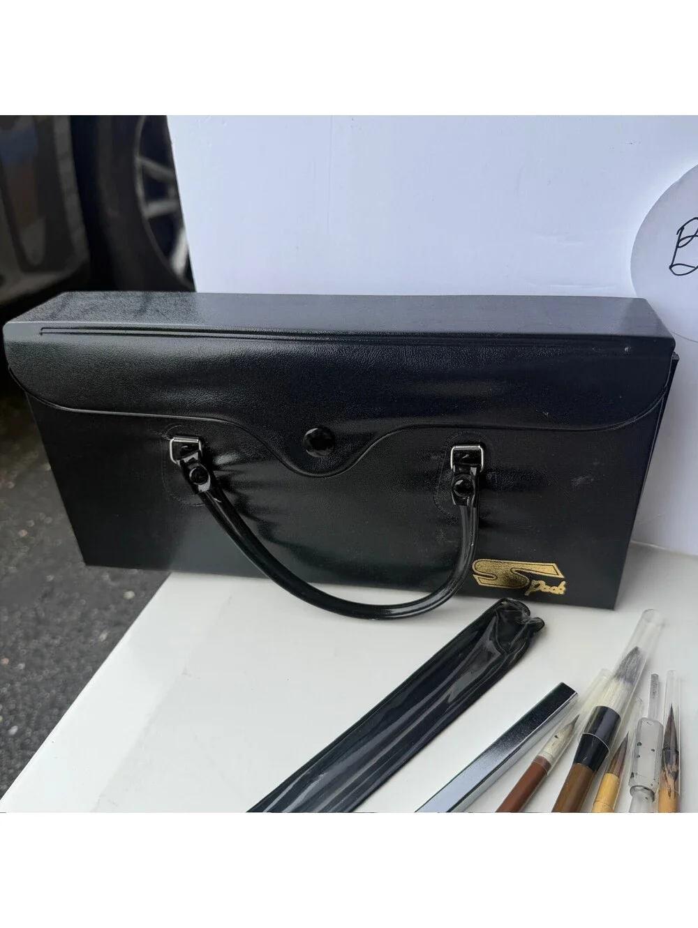 Vintage Calligraphy Set with Ink Stone, Ink Stick, 4‎ Brushes & Case - B-9